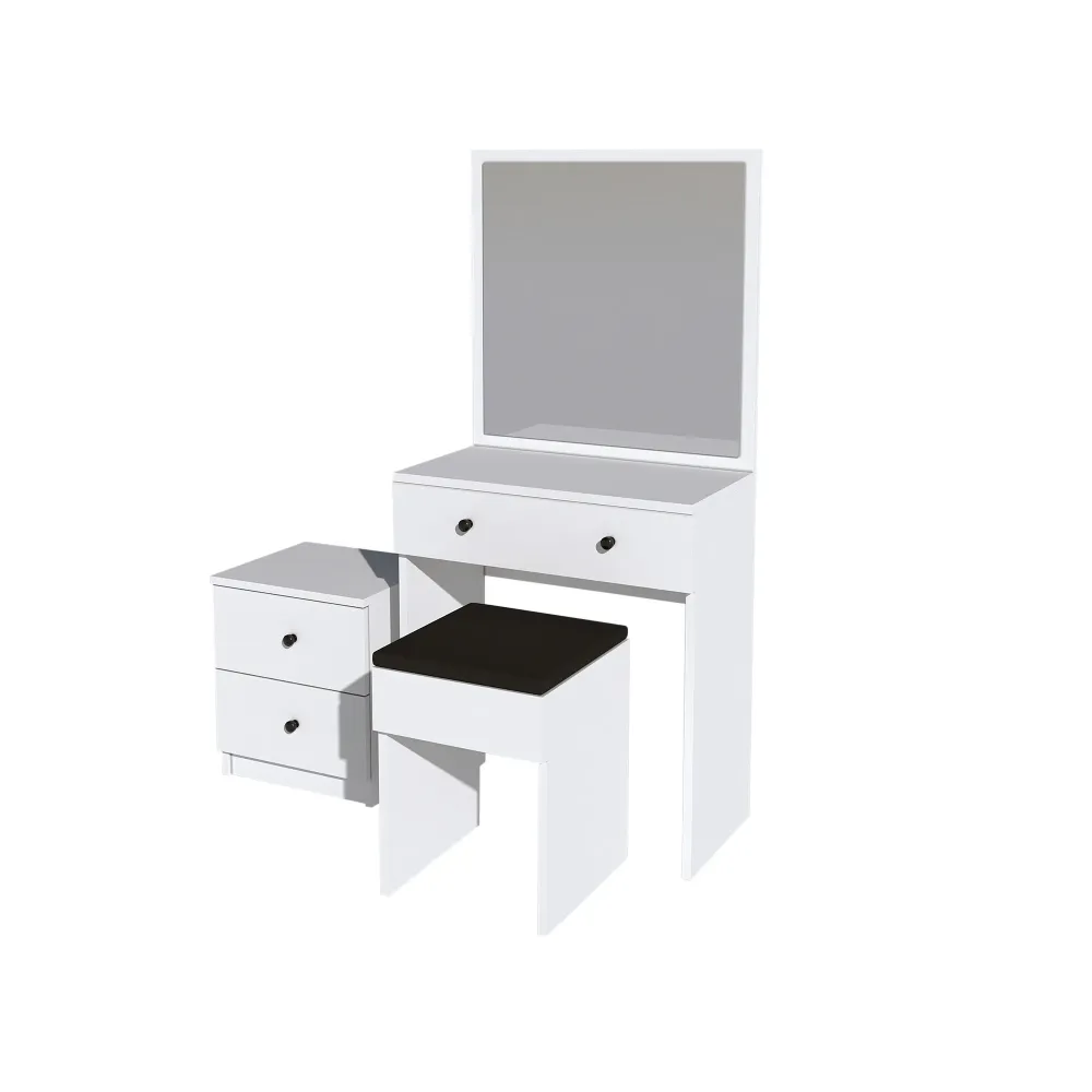 Set consolle da trucco con specchio sgabello e cassettiera colore bianco