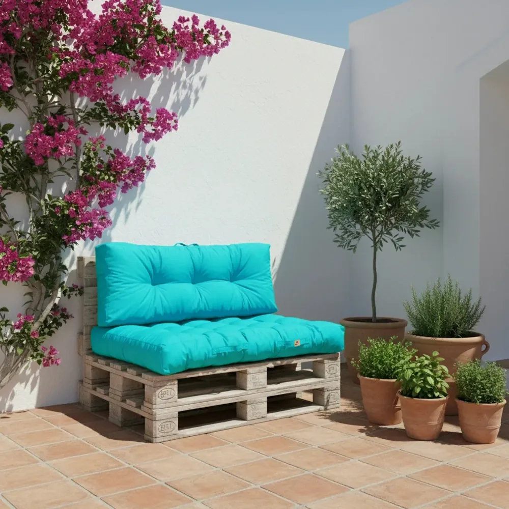 Set Cuscini Pallet 120x80 Blu Caraibi - Impermeabile & Spesso 15cm