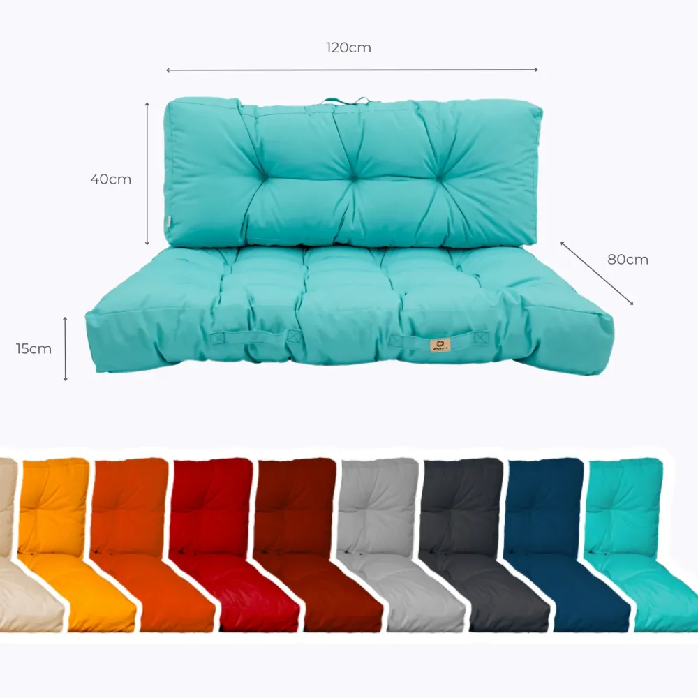 Set Cuscini Pallet 120x80 Blu Caraibi - Impermeabile & Spesso 15cm