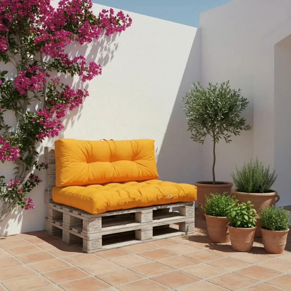 Set Cuscini Pallet 120x80 Giallo Miele - Impermeabile & Spesso 15cm