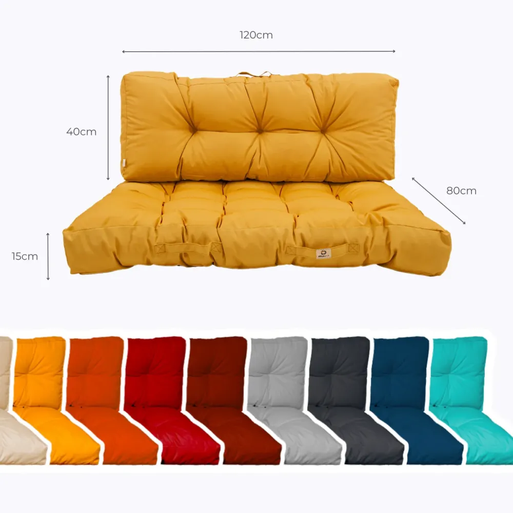 Set Cuscini Pallet 120x80 Giallo Miele - Impermeabile & Spesso 15cm