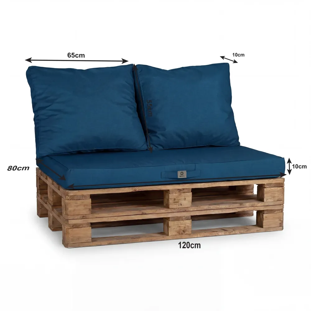 Set Cuscini Pallet Sfoderabili 120x80 Blu Petrolio - Impermeabile & Extérieur (1 Seduta + 2 Schienali)