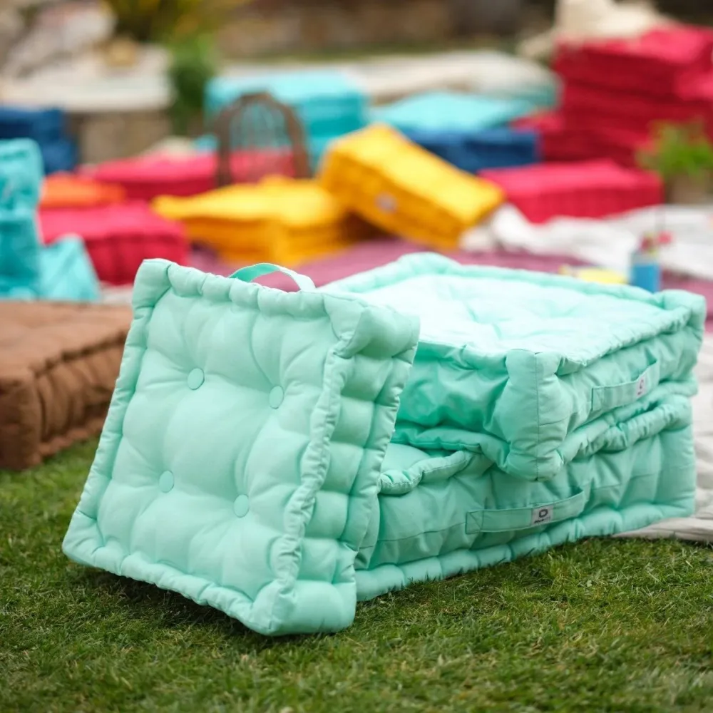 Set di 2 Cuscini da Pavimento XL 50x50 Verde Menta - Spesso 15cm & Maniglia