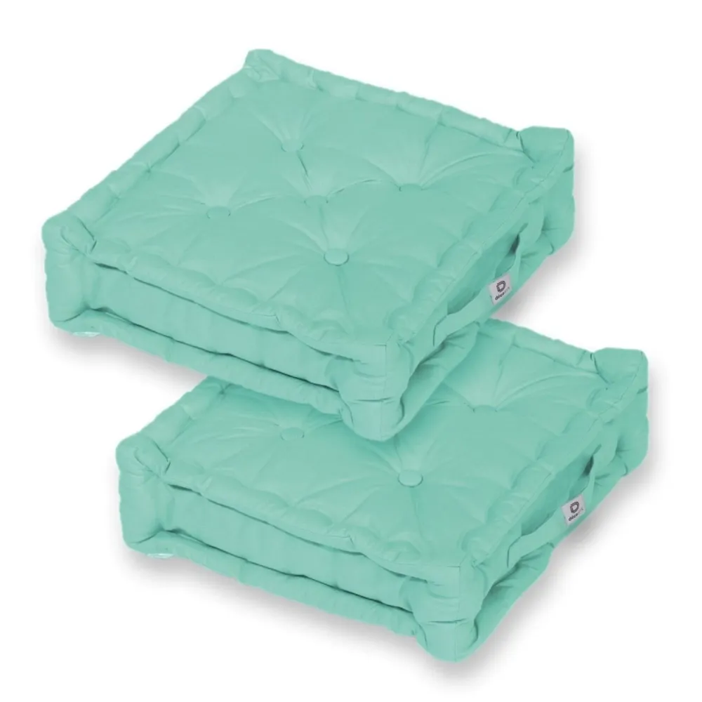 Set di 2 Cuscini da Pavimento XL 50x50 Verde Menta - Spesso 15cm & Maniglia