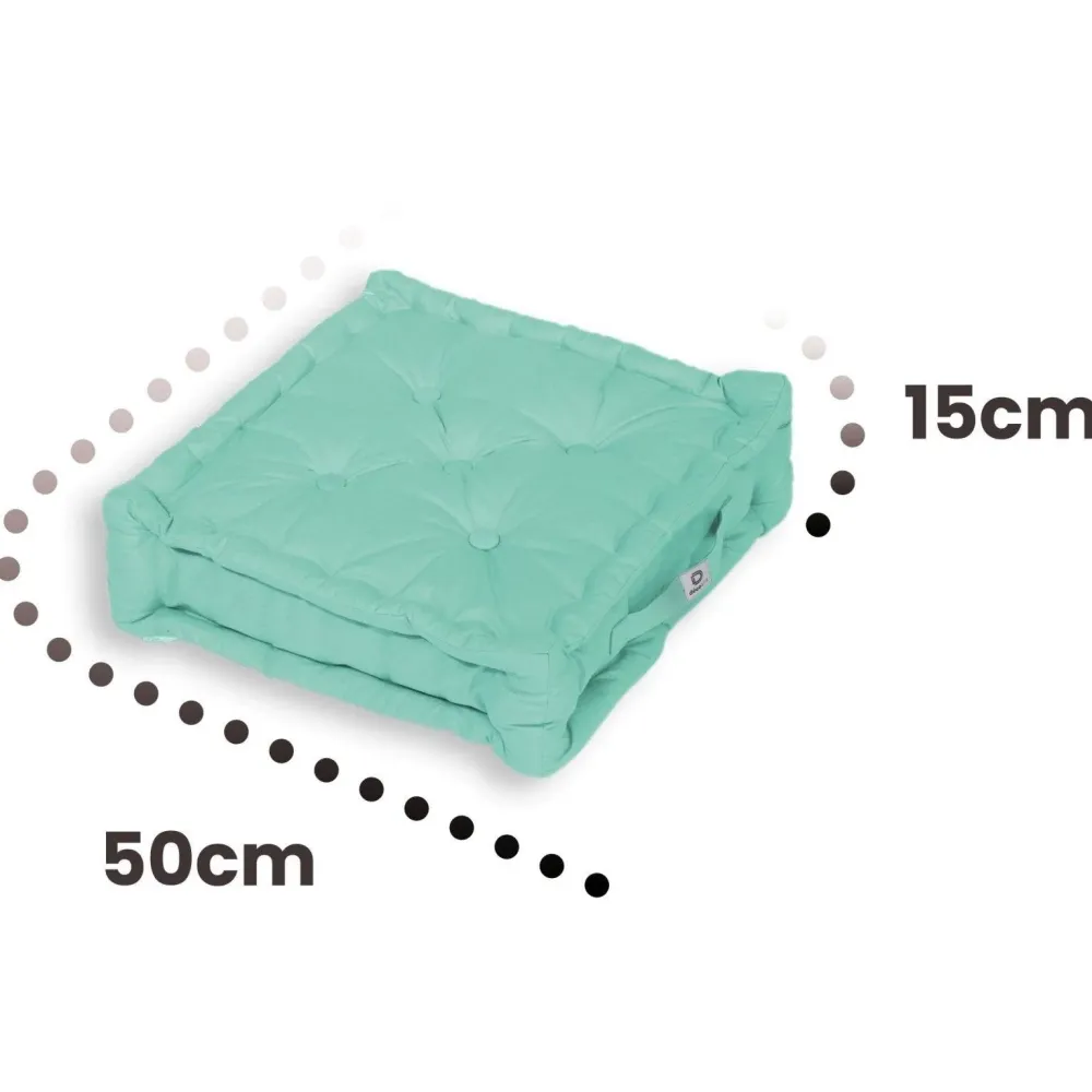 Set di 2 Cuscini da Pavimento XL 50x50 Verde Menta - Spesso 15cm & Maniglia