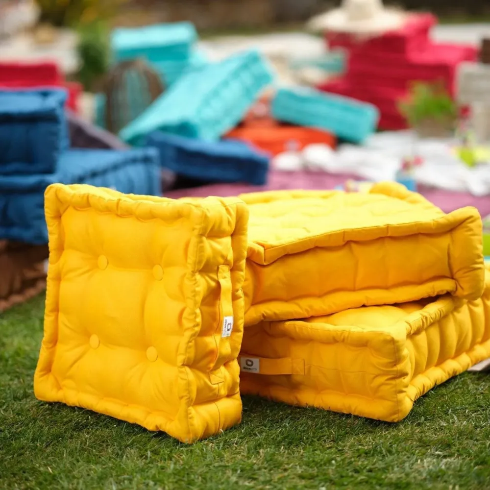 Set di 2 Cuscini da Pavimento Giganti 60x60 Giallo - Spesso 15cm & Maniglia