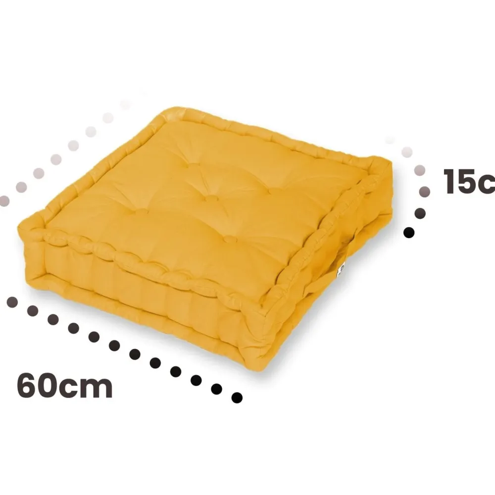 Set di 2 Cuscini da Pavimento Giganti 60x60 Giallo - Spesso 15cm & Maniglia