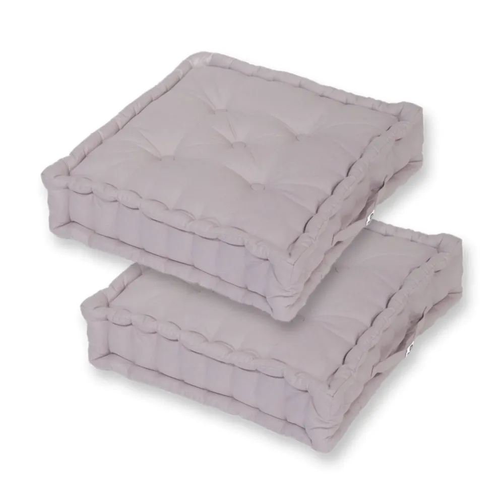 Set di 2 Cuscini da Pavimento Giganti 60x60 Grigio Ciottolo - Spesso 15cm & Maniglia