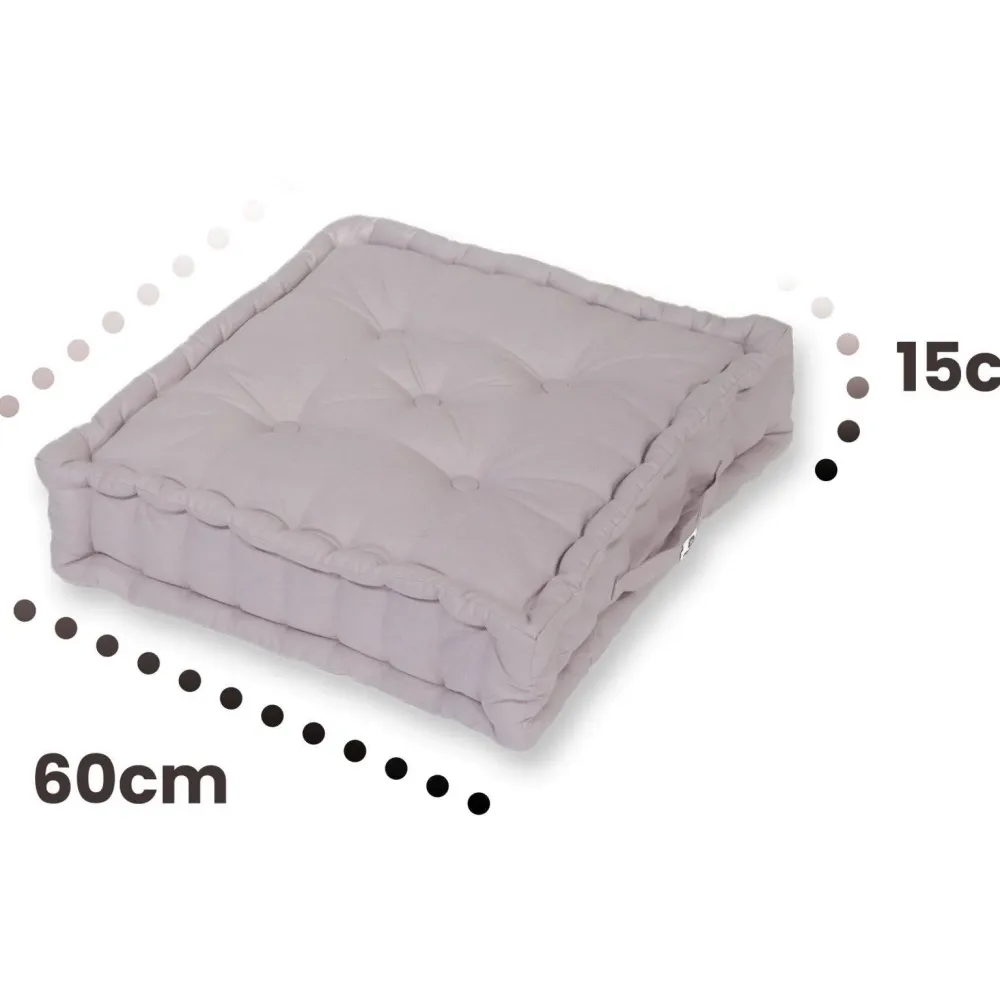 Set di 2 Cuscini da Pavimento Giganti 60x60 Grigio Ciottolo - Spesso 15cm & Maniglia