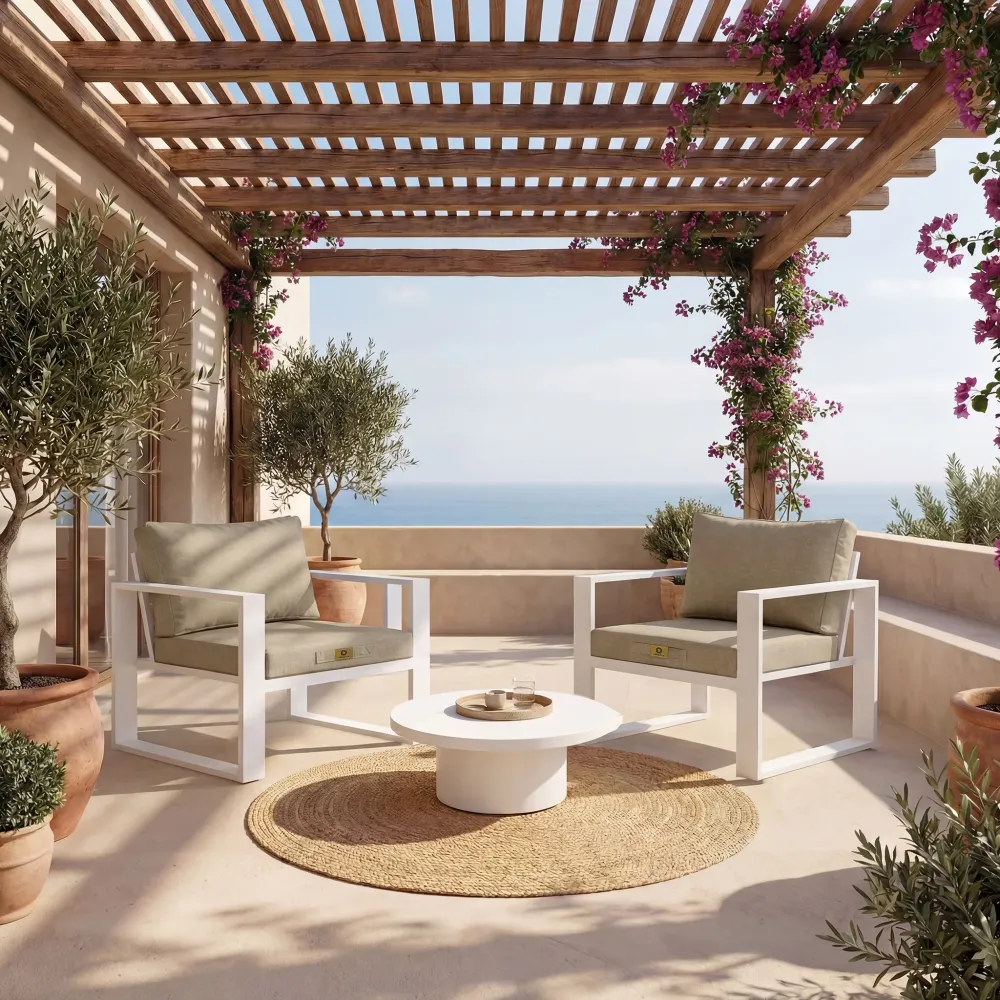Set Cuscini Poltrona 50x50 Beige - Effet Lin & Sfoderabile (Seduta + Schienale)