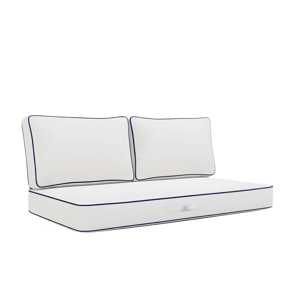 Set Cuscini Premium 120x60 Bianco - 1 Seduta + 2 Schienali (Spesso 12cm & Passepoil)