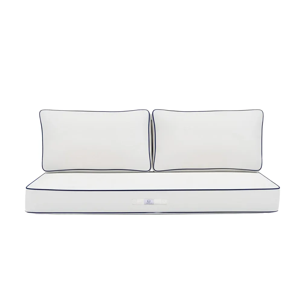Set Cuscini Premium 120x60 Bianco - 1 Seduta + 2 Schienali (Spesso 12cm & Passepoil)