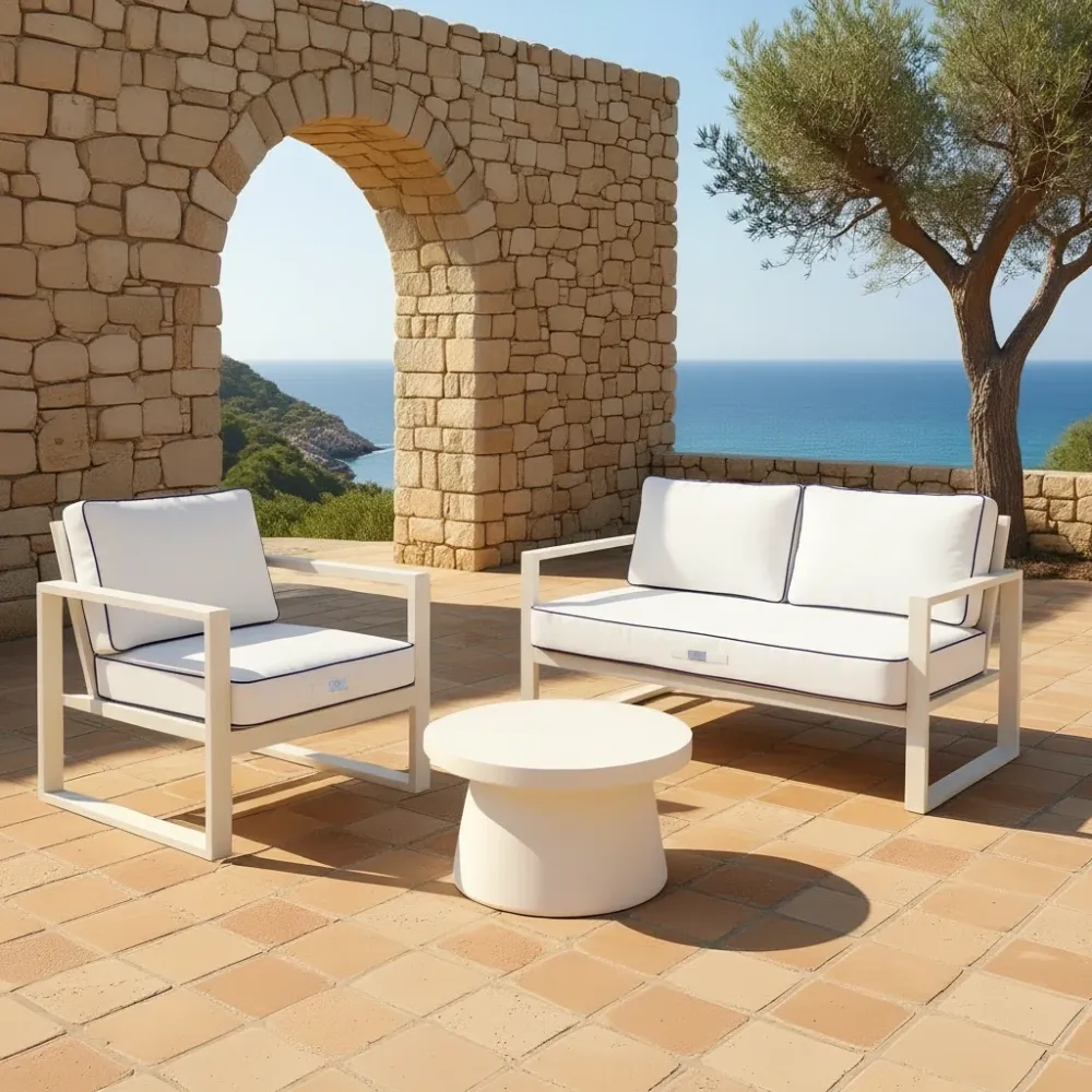 Set Cuscini Premium 120x60 Bianco - 1 Seduta + 2 Schienali (Spesso 12cm & Passepoil)