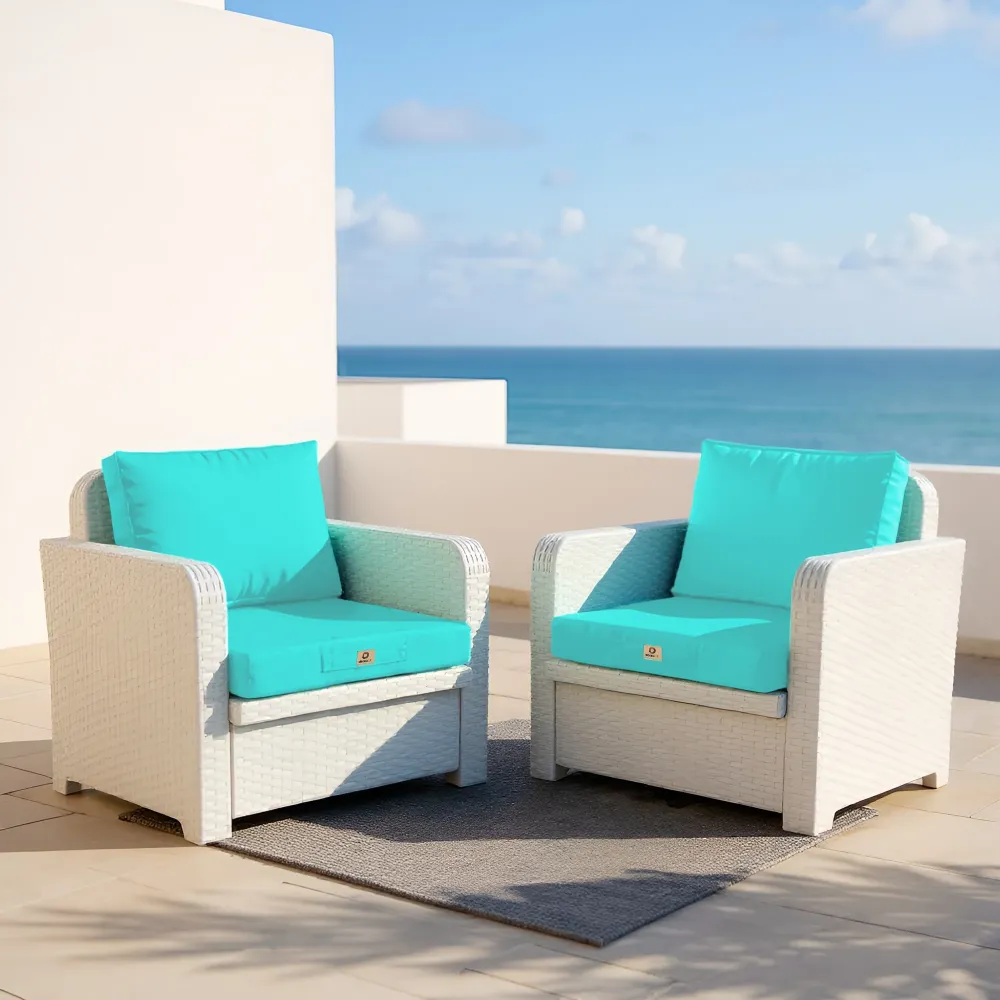Set Cuscini Salotto da Giardino 50x50 Blu Caraibi - Sfoderabile & Anti-UV (Seduta + Schienale)