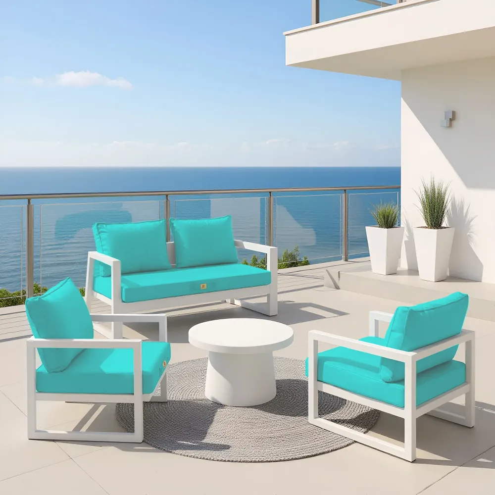 Set Cuscini Salotto da Giardino 50x50 Blu Caraibi - Sfoderabile & Anti-UV (Seduta + Schienale)