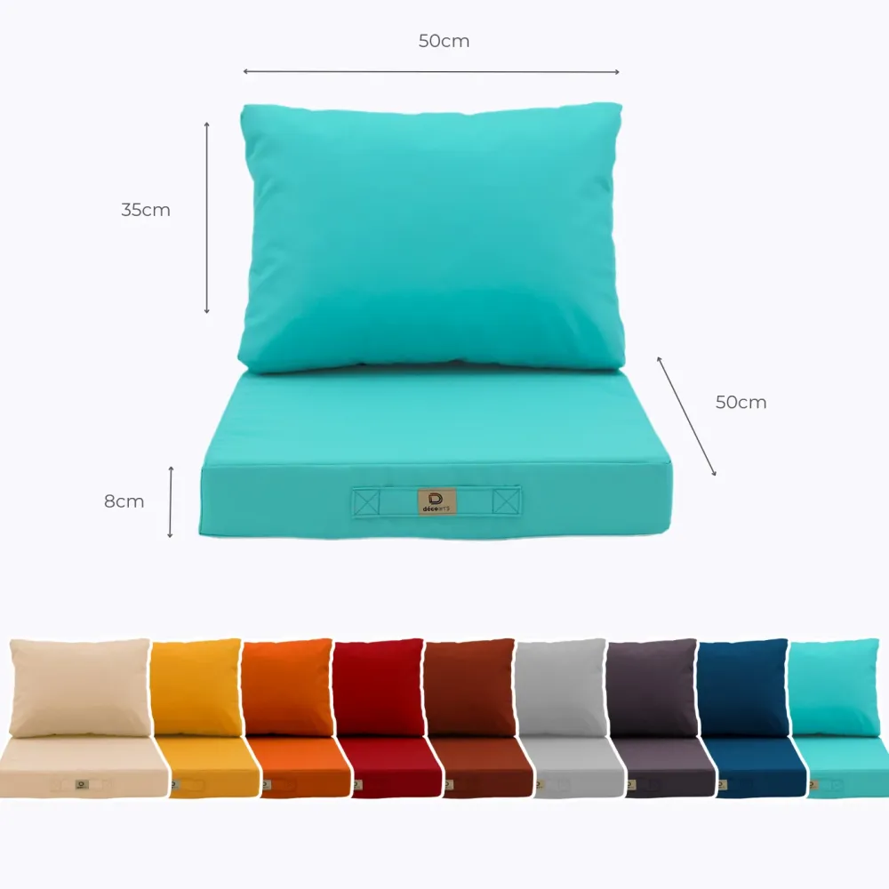 Set Cuscini Salotto da Giardino 50x50 Blu Caraibi - Sfoderabile & Anti-UV (Seduta + Schienale)
