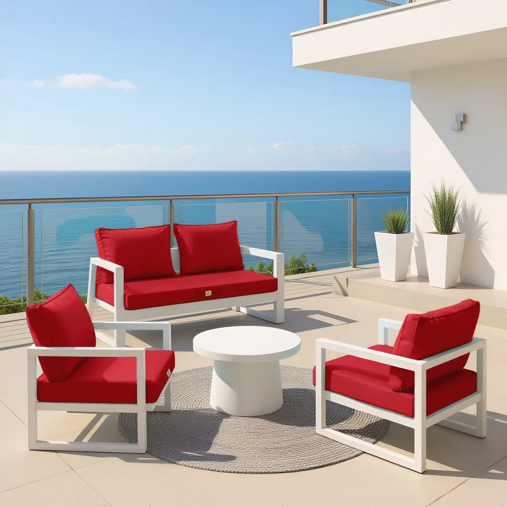 Set Cuscini Salotto da Giardino 50x50 Rosso - Sfoderabile & Anti-UV (Seduta + Schienale)