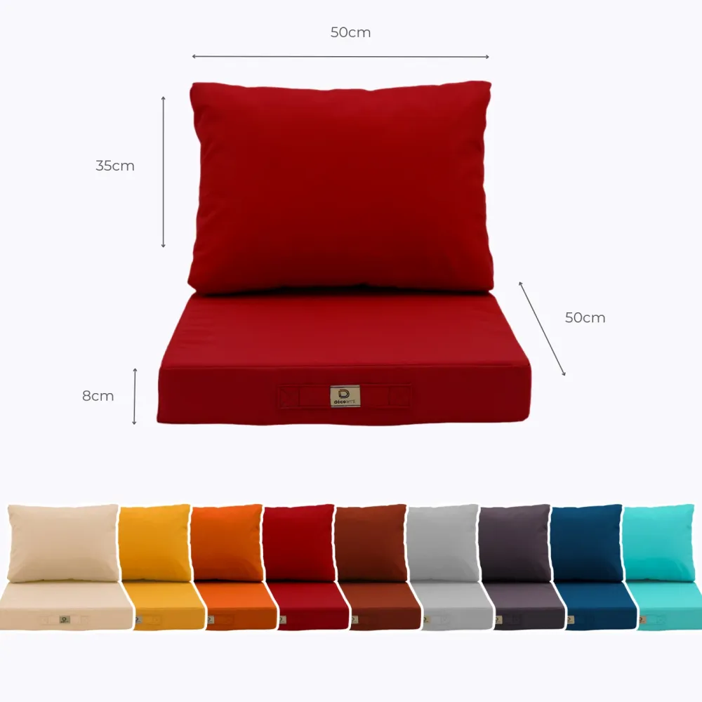 Set Cuscini Salotto da Giardino 50x50 Rosso - Sfoderabile & Anti-UV (Seduta + Schienale)