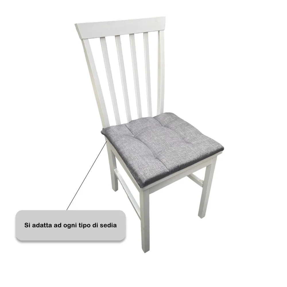 Set 6 Cuscini Sedia Coprisedia 4 Punti Imbottiti con lacci - Grigio