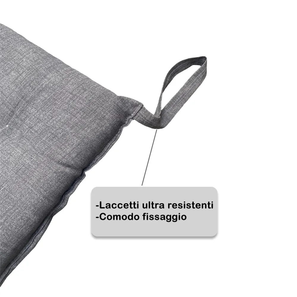 Set 6 Cuscini Sedia Coprisedia 4 Punti Imbottiti con lacci - Grigio