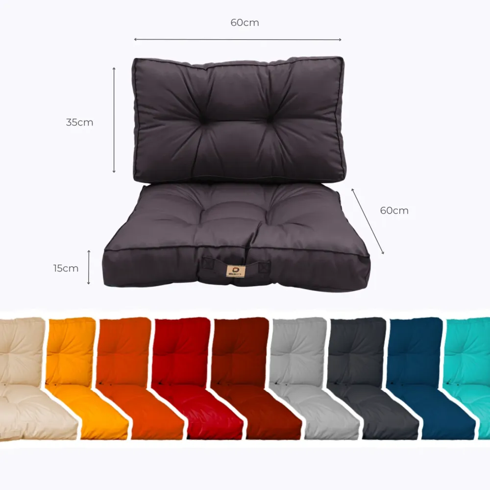 Set Cuscini Trapuntati 60x60 Grigio Carbone - Spesso 15cm & Morbido (Seduta + Schienale)