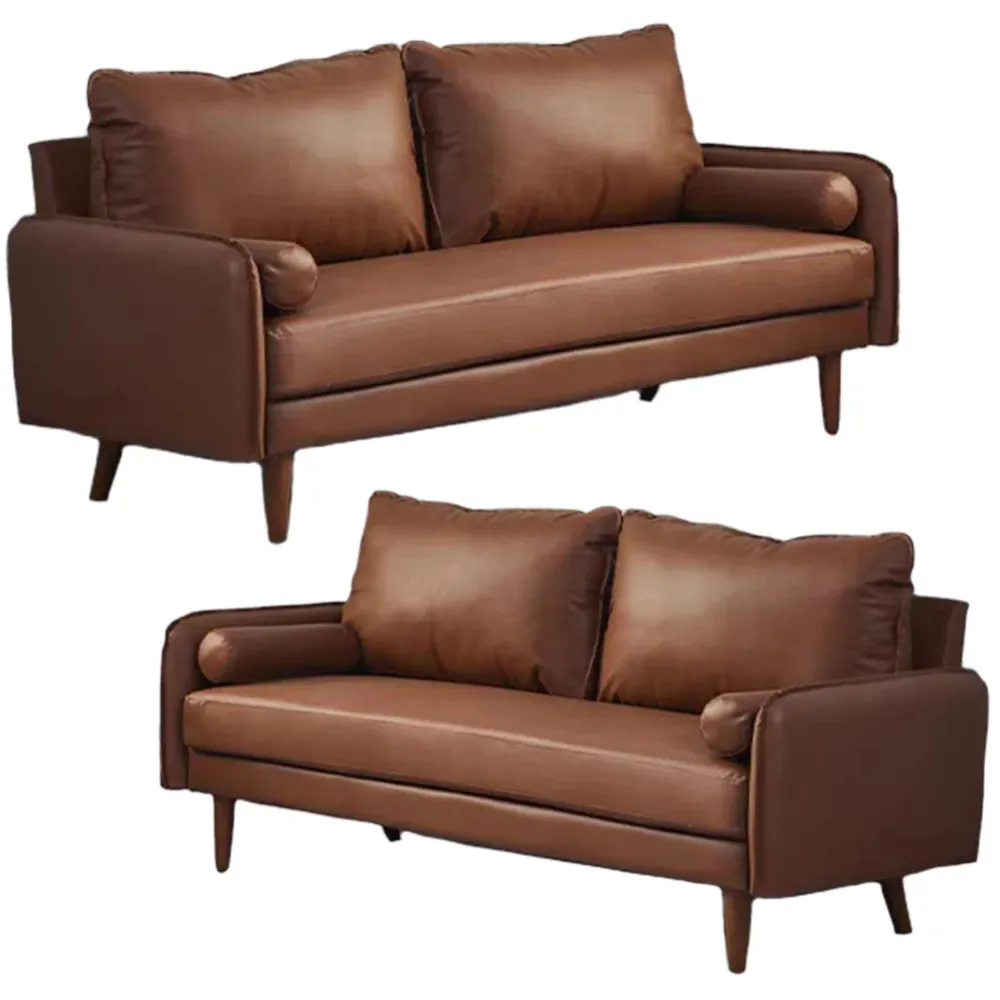 Set 2 Divani Similpelle Divano e Divanetto con Cuscini per Salotto Marrone