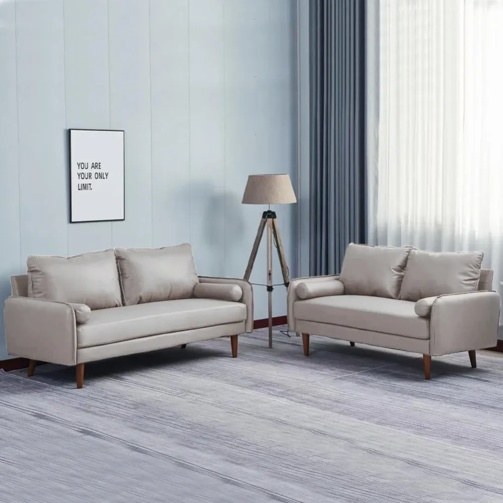 Set 2 Divani Similpelle Divano e Divanetto Cuscini Soggiorno Salotto Bianco