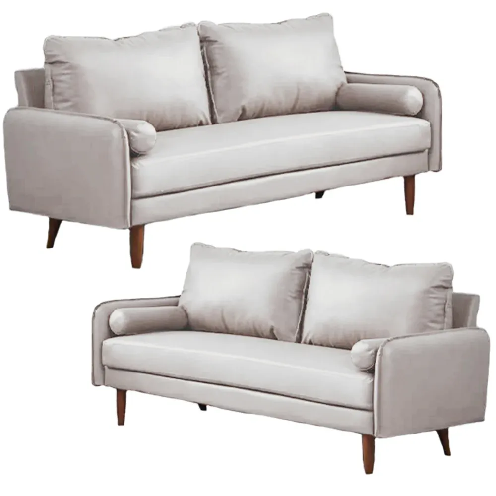 Set 2 Divani Similpelle Divano e Divanetto Cuscini Soggiorno Salotto Bianco