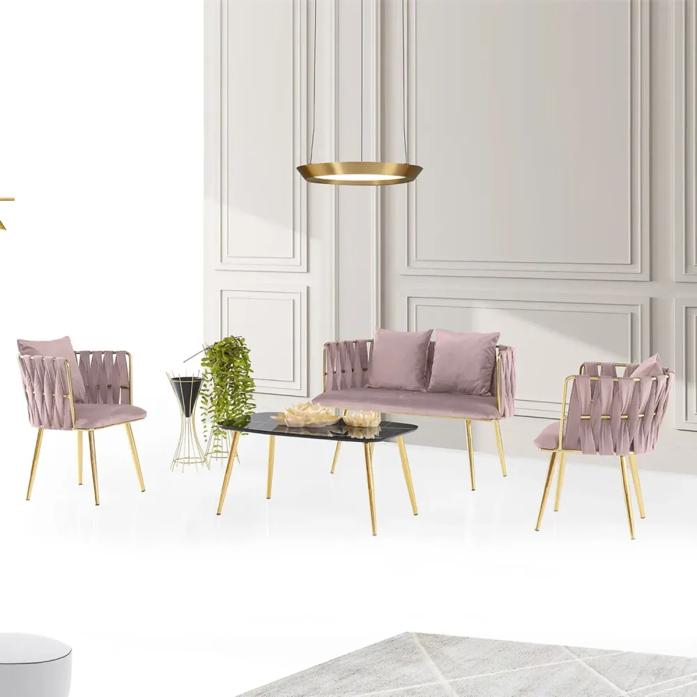 Set divano e poltrone Fasce, colore rosa antico