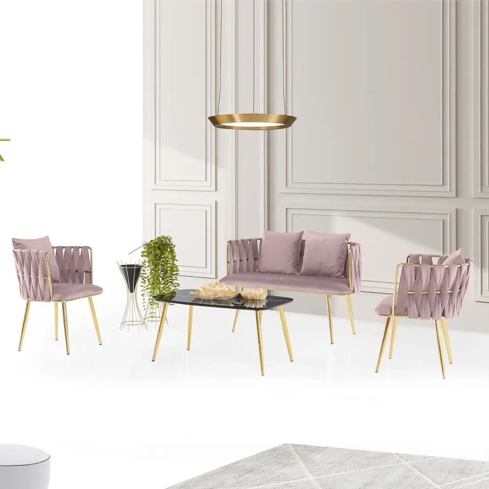 Set divano e poltrone Fasce, colore rosa antico