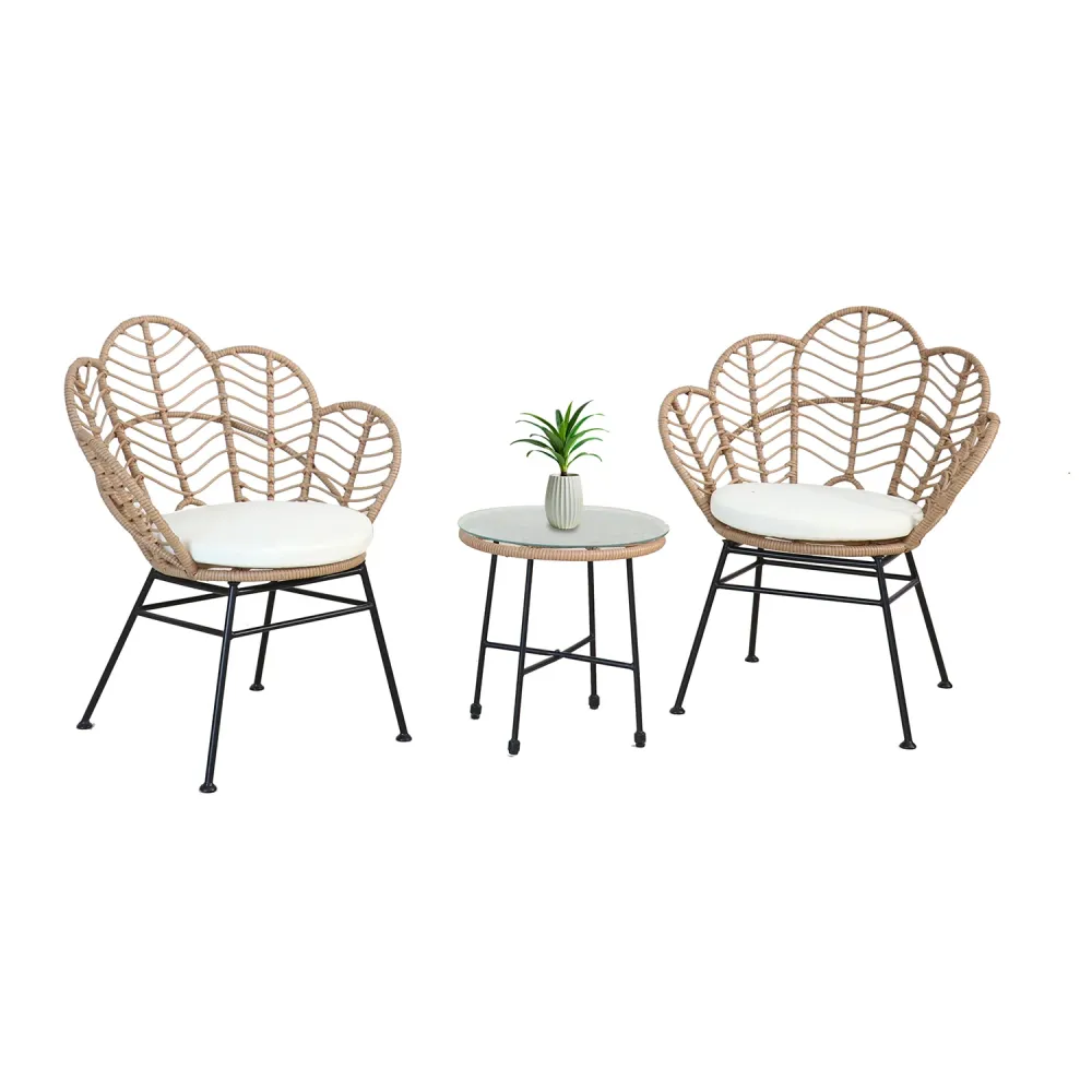 Set Fiji Salotto Con Tavolino Vetro E 2 Sedie Polyrattan