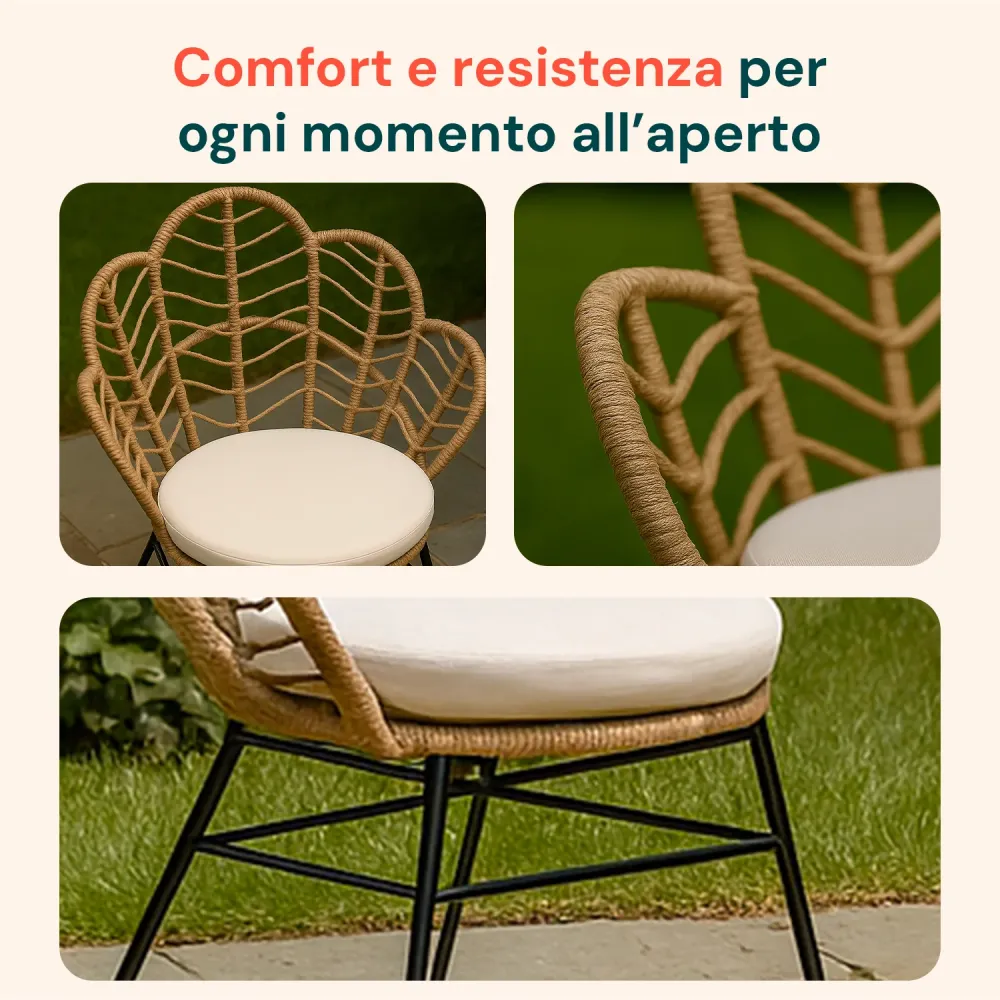 Set Fiji Salotto Con Tavolino Vetro E 2 Sedie Polyrattan