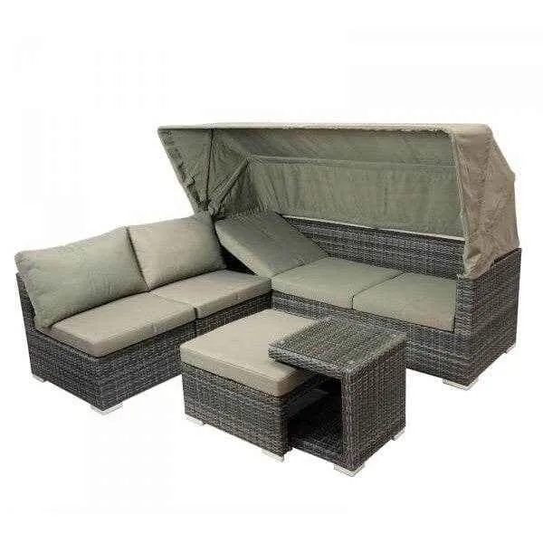Set funzionale salotto gruppo di sedute isola salotto MANACOR 16 pezzi, alluminio + vimini grigio