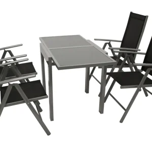 Set gruppo di seduta AMALFI 5 pezzi, alluminio + tessuto sintetico nero