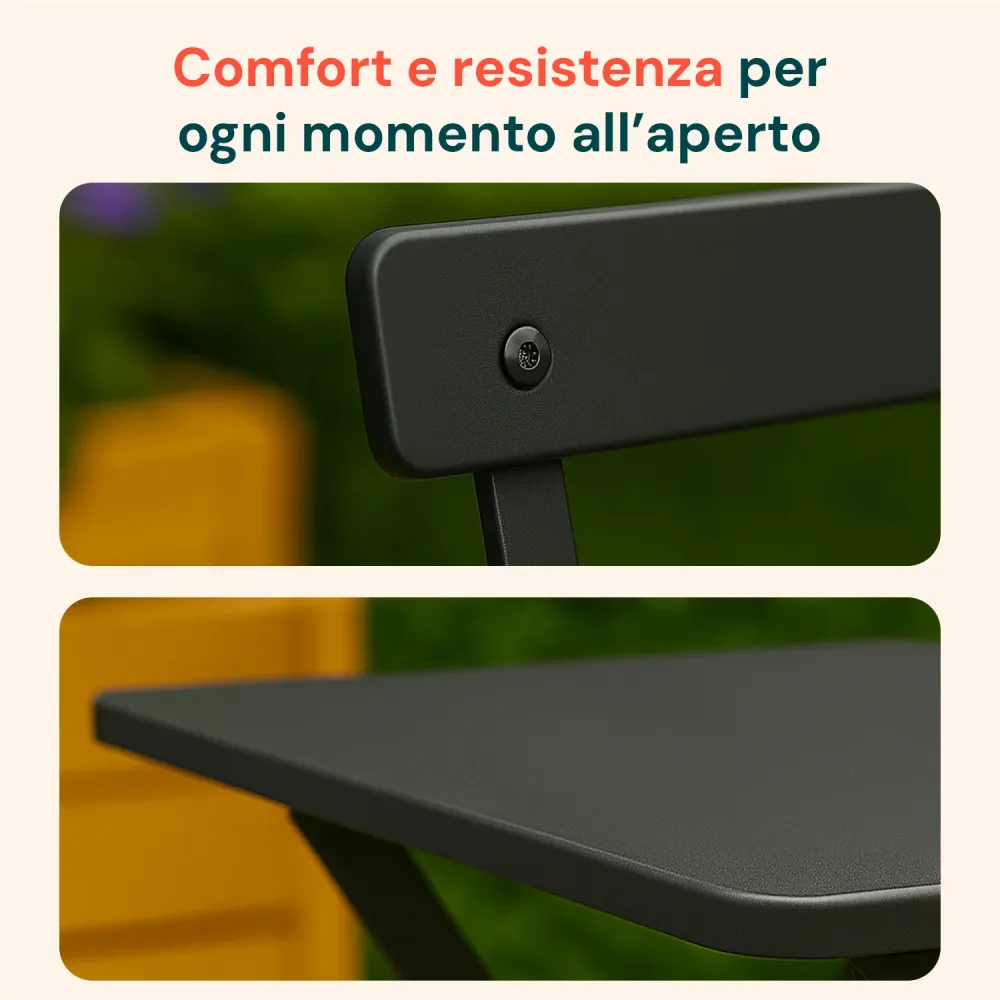 Set Koby Salotto Con Tavolo E 2 Sedie Pieghevoli Metallo Antracite