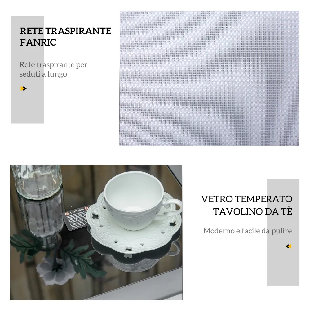 Set di 2 Lettini Prendisole 59x169x66 cm e Tavolino con Piano Vetro Grigio Chiaro