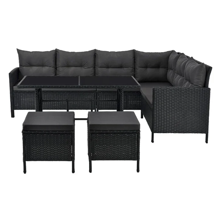 Set di mobili da giardino polyrattan Manacor Lounge Nero/Grigio