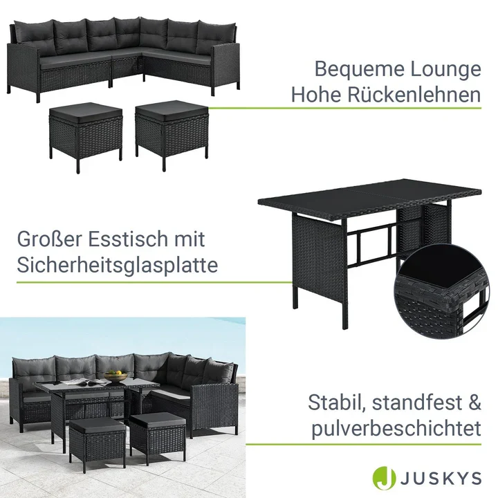Set di mobili da giardino polyrattan Manacor Lounge Nero/Grigio