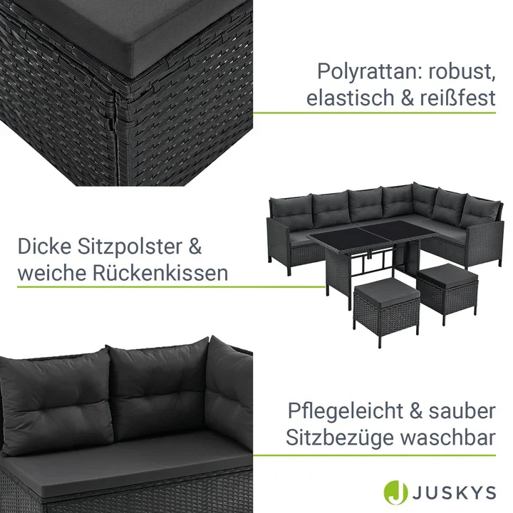 Set di mobili da giardino polyrattan Manacor Lounge Nero/Grigio