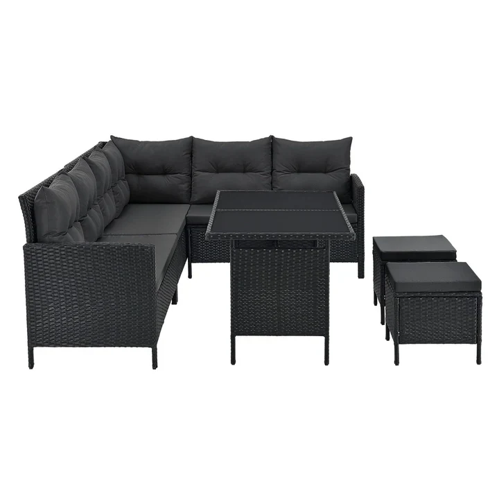 Set di mobili da giardino polyrattan Manacor Lounge Nero/Grigio