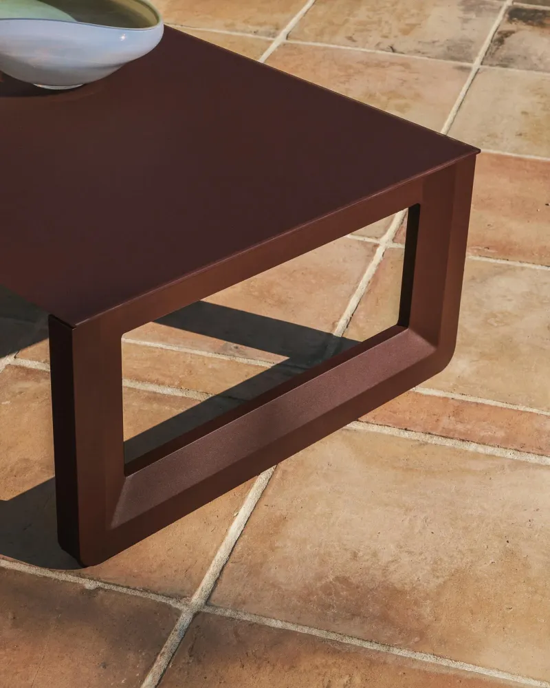 Set Nerano con divano 3 posti, 2 poltrone e tavolino vetro temperato e alluminio brown