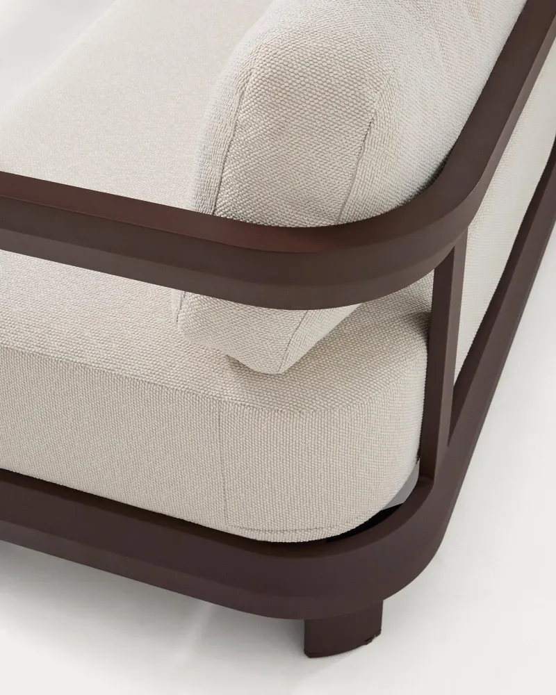 Set Nerano con divano 3 posti, 2 poltrone e tavolino vetro temperato e alluminio brown