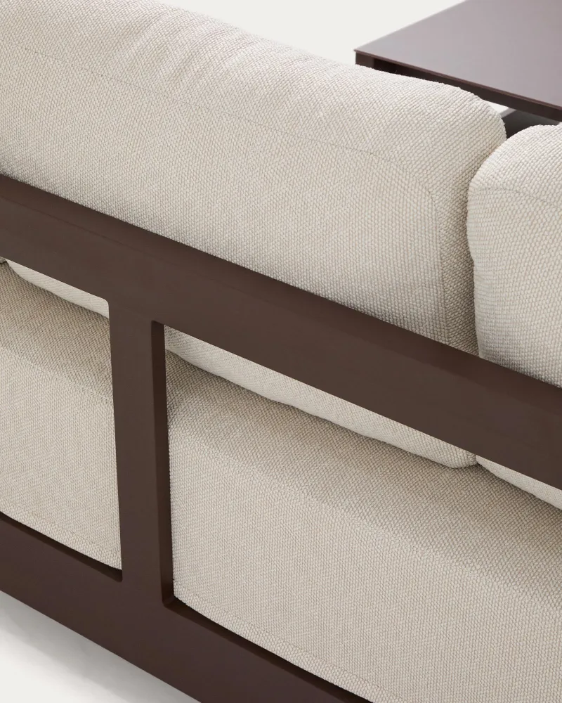 Set Nerano con divano 3 posti, 2 poltrone e tavolino vetro temperato e alluminio brown