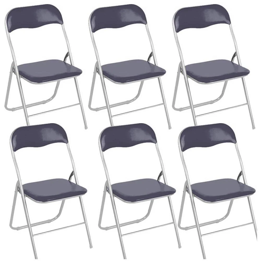 Set 6 Pezzi Sedie Imbottite Pieghevoli Salvaspazio Sedia Struttura Metallo Grigio