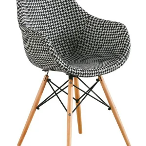 Set da 2 Poltrona di design moderno legno con rivestimento tessuto bianco e nero
