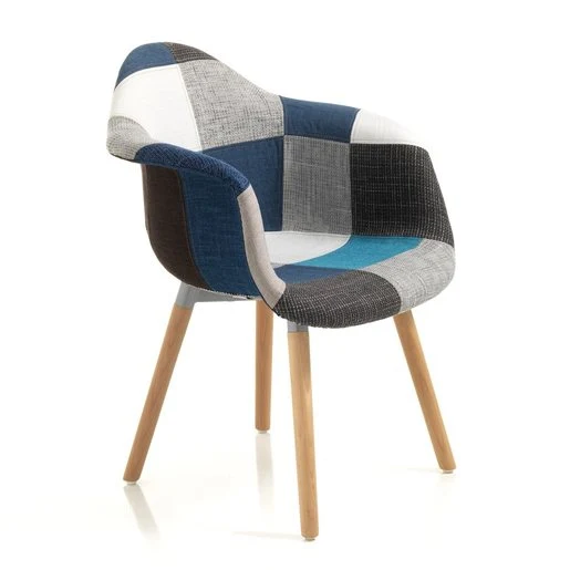 Set da 2 Poltrona da salotto con gambe legno massello e sedile tessuto patchwork cm 62x62x83h