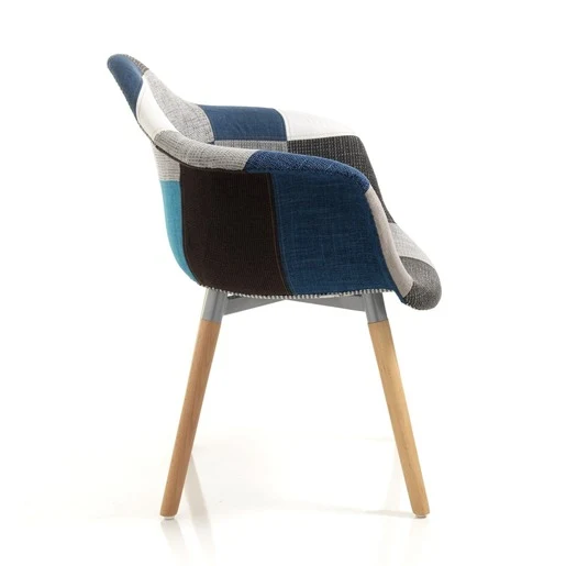 Set da 2 Poltrona da salotto con gambe legno massello e sedile tessuto patchwork cm 62x62x83h