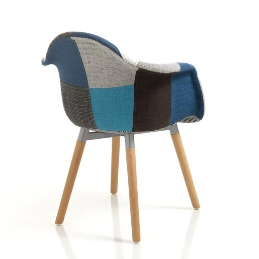 Set da 2 Poltrona da salotto con gambe legno massello e sedile tessuto patchwork cm 62x62x83h