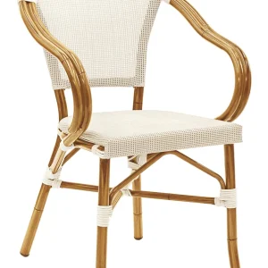 Set da 2 Poltroncina design classico alluminio effetto bambù e tessuto bianco cm 41x40x84h