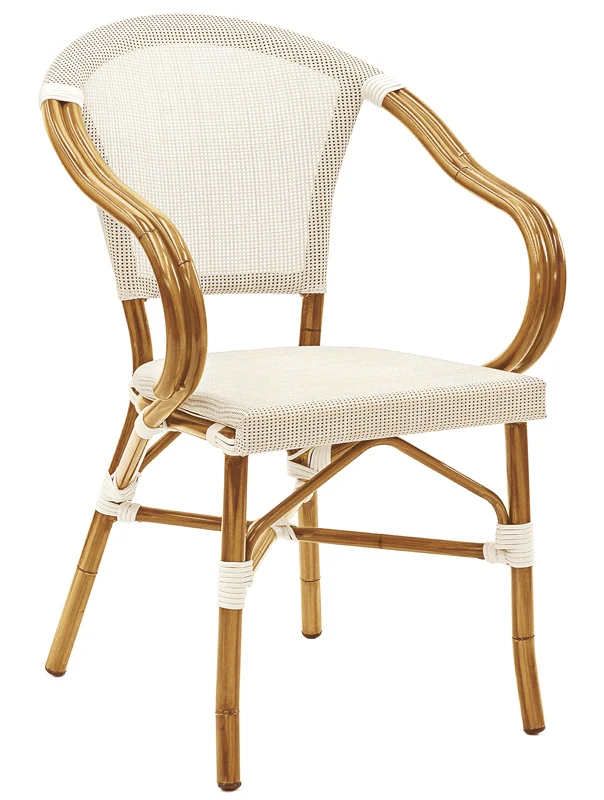 Set da 2 Poltroncina design classico alluminio effetto bambù e tessuto bianco cm 41x40x84h